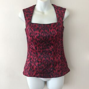 White House Black market leopard print tank blouse size 0 red black